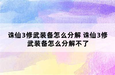 诛仙3修武装备怎么分解 诛仙3修武装备怎么分解不了